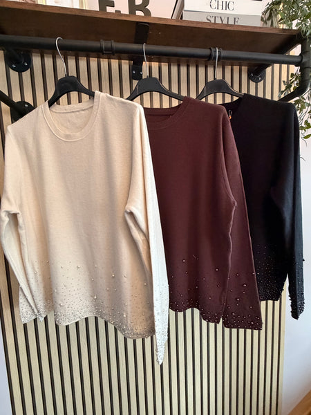 Embellished Hem / Cuff Soft Knit Jumper