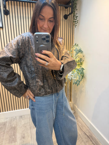 Shimmer Leopard Bomber Jacket
