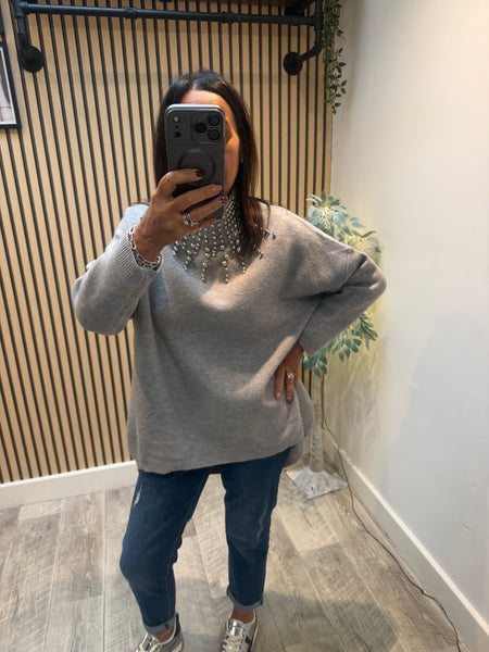 Soft knit  studded neck Jumper