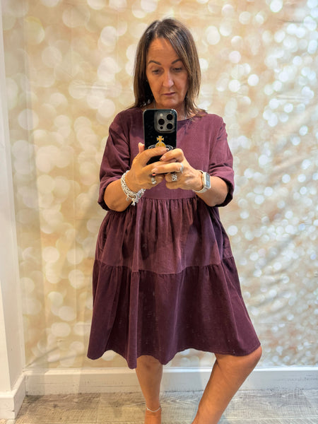 Studio Needlecord Tiered swing dress
