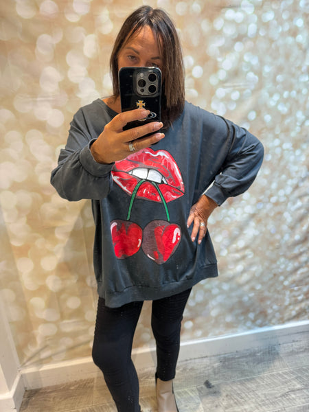 Oversized Lips/Cherry Sweatshirt