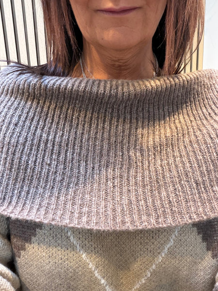 Chunky Knit knit Off the Shoulder Argyle Jumper
