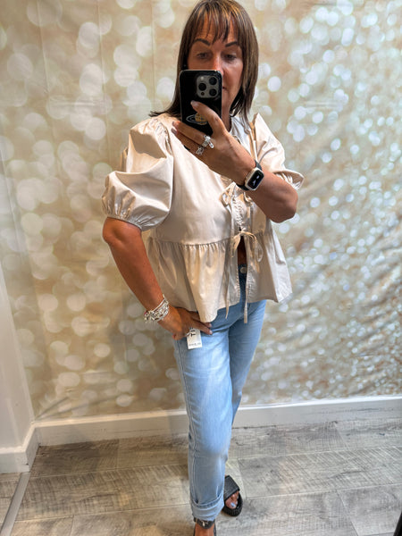 Peplum Tie Front Top