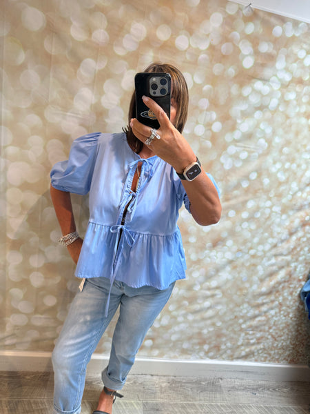 Peplum Tie Front Top