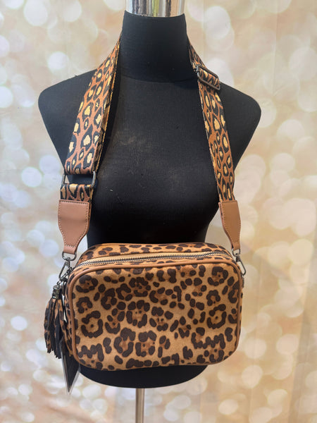 Faux Suede Leopard Bag with leopard Strap
