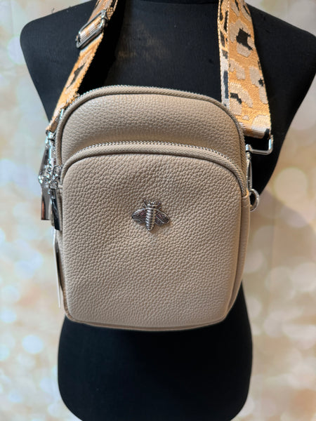 Across body Bee Bag with leopard Strap