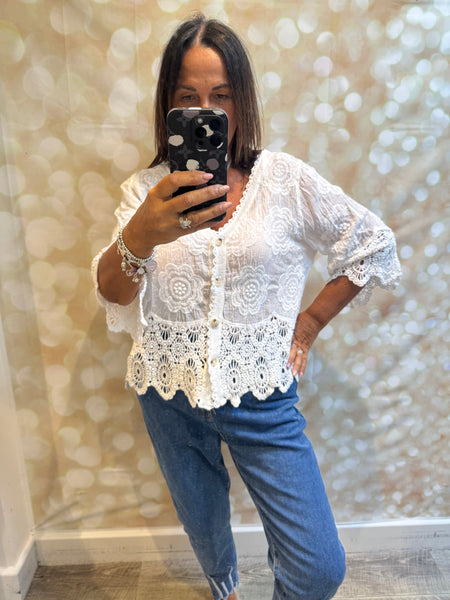 Studio Embroidered Button Front Top