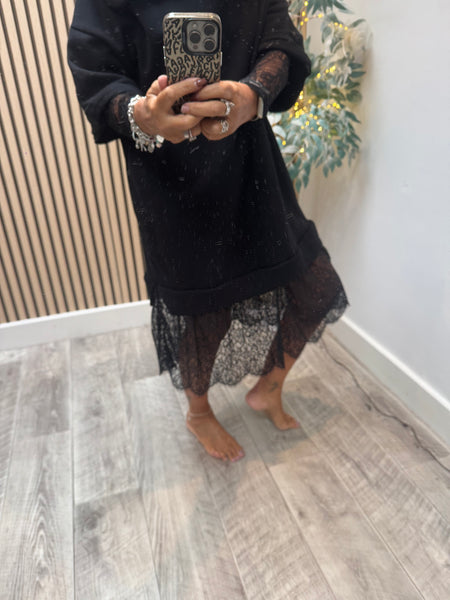 ID Corsage Lace Hem Sweatdress