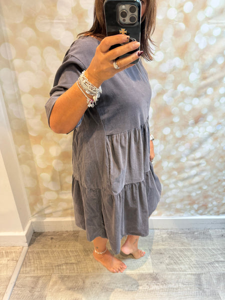 Studio Needlecord Tiered swing dress