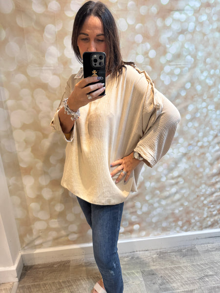 Crinkle Top with Gold buttons