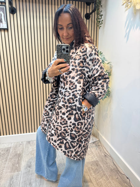 Leopard  Quilted Longline Coat