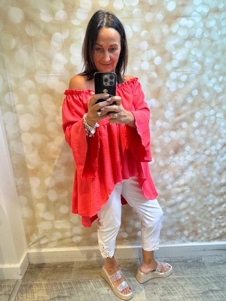Bardot Hi Lo Top in crinkle fabric