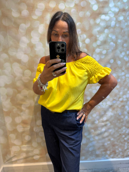 Bardot Shirred Shoulder Top