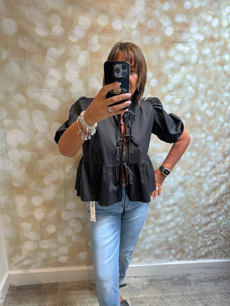 Peplum Tie Front Top