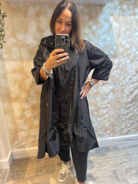 Frill hem Hooded Mac