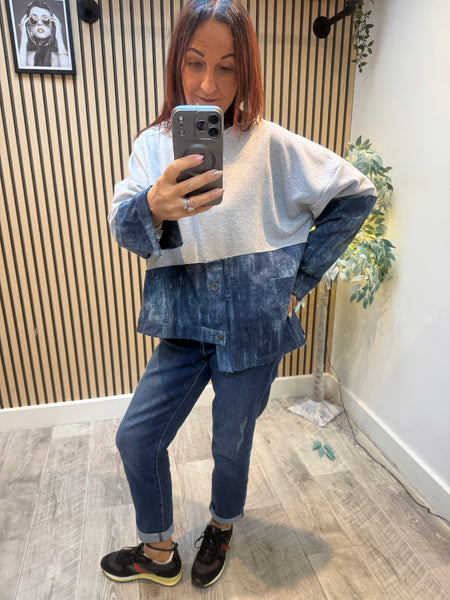 Sweatshirt with Denim Hem