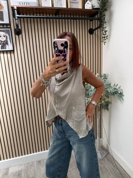 Studio Linen Cowl Neck Waistcoat