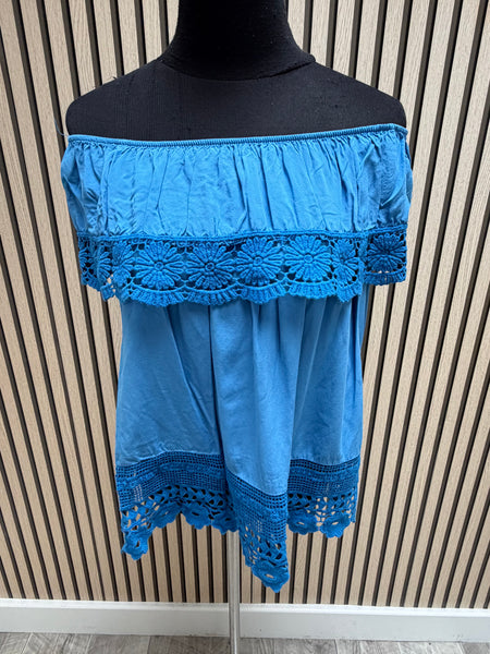 Bardot Top with crochet trim