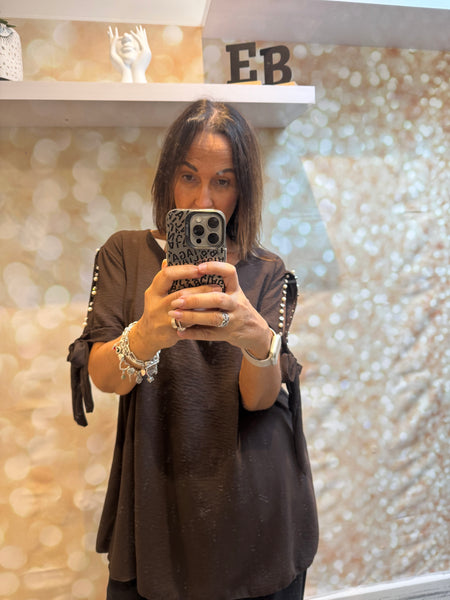 Crinkle Top with embellished cold sleeve