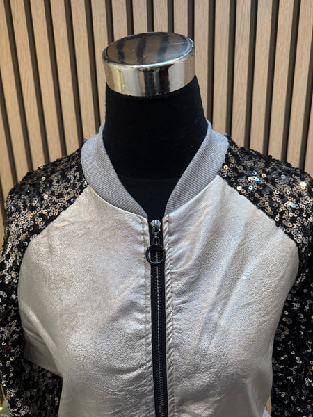 Studio  Pleather Bomber Jacket with sequin sleeves