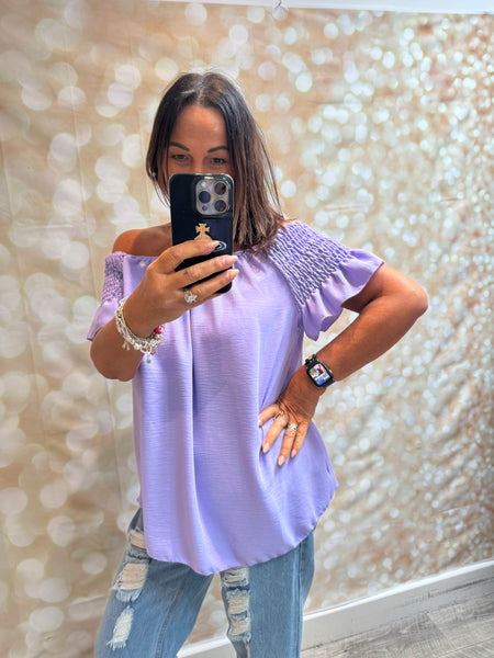 Bardot Shirred Shoulder Top