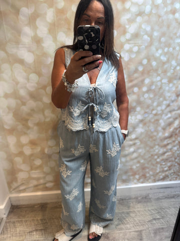 2 Piece Embroidered Palazzo Trouser / Waistcoat set