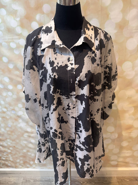 Silky Oversized Top in Cow Print