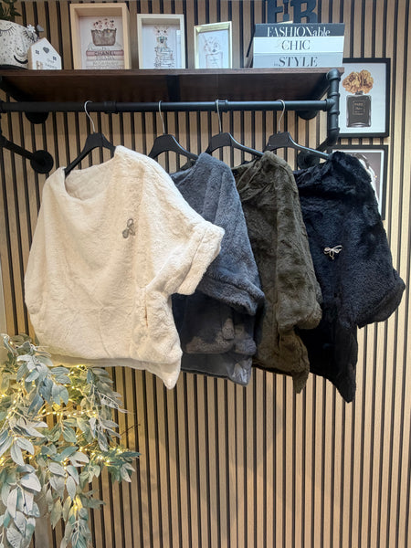 Soft Fur Top with Brooch