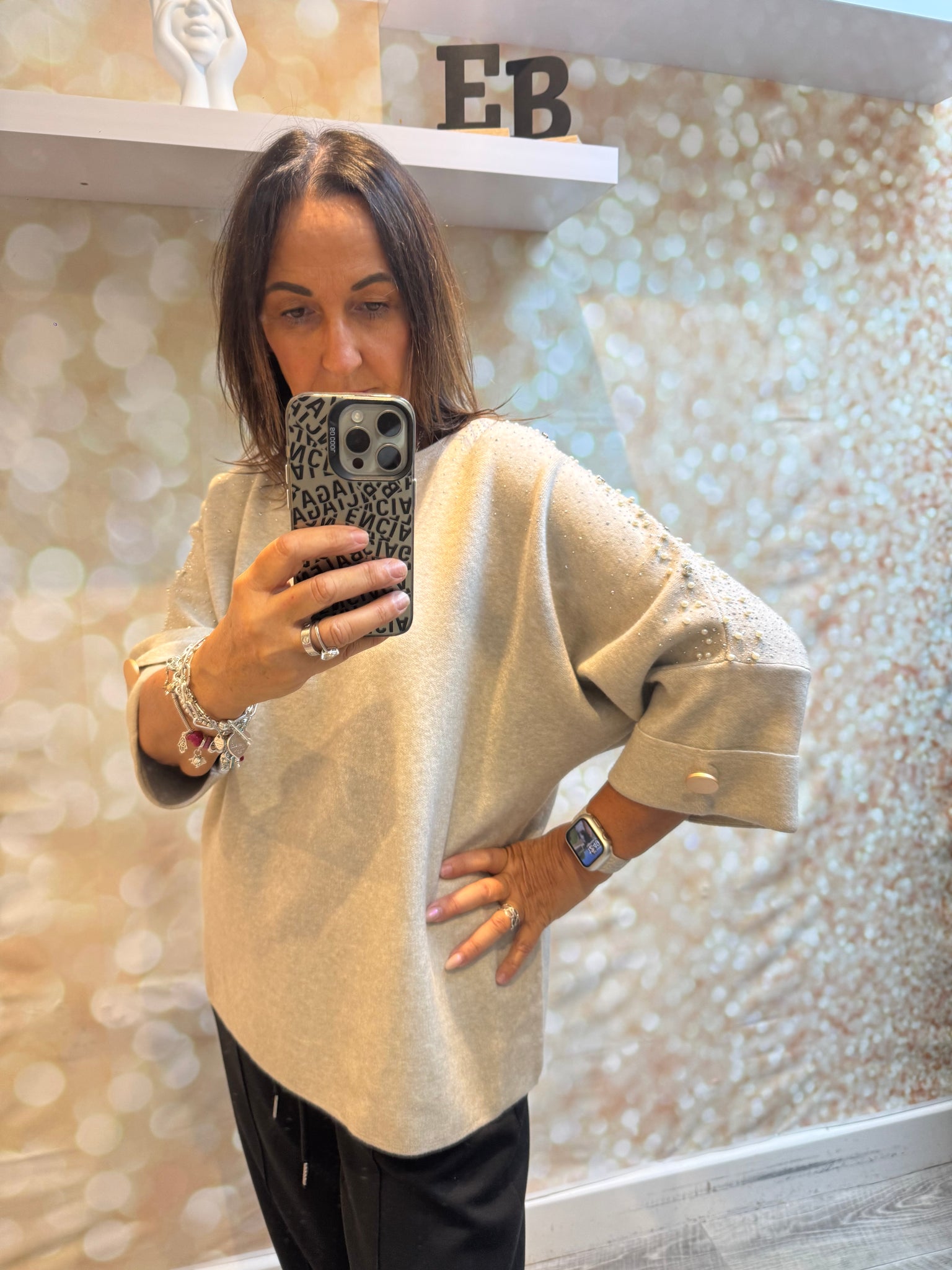 Embellished 3/4 Sleeve Jumper