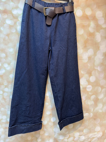 Wide leg Stretch Denim Trousers