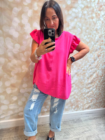 Crinkle fabric Button back Top