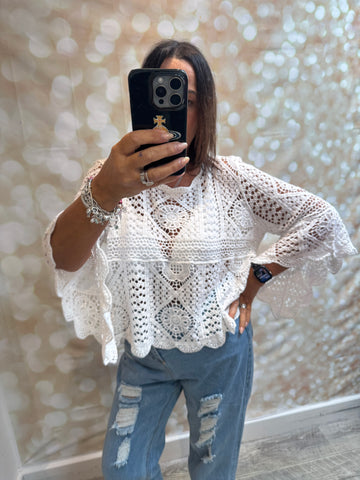 Crochet Fluted Sleeve Top