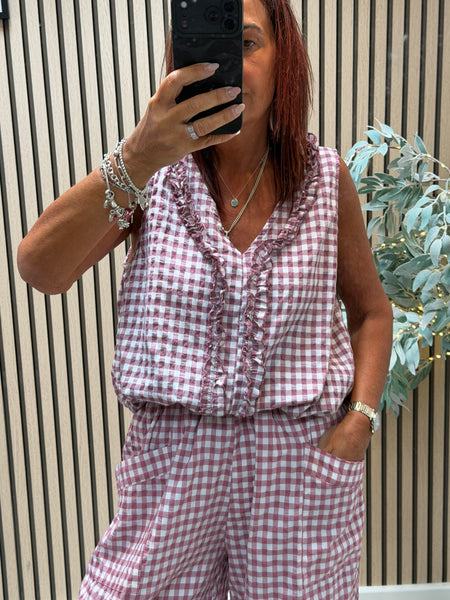 Gingham V neck top