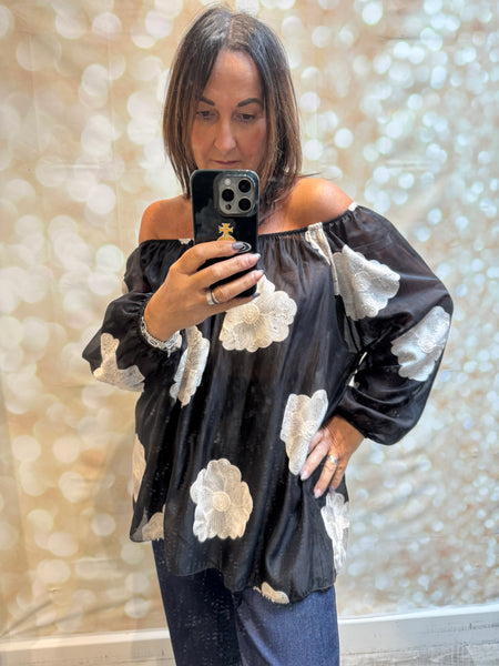 Silky Sheer Bardot Applique Top
