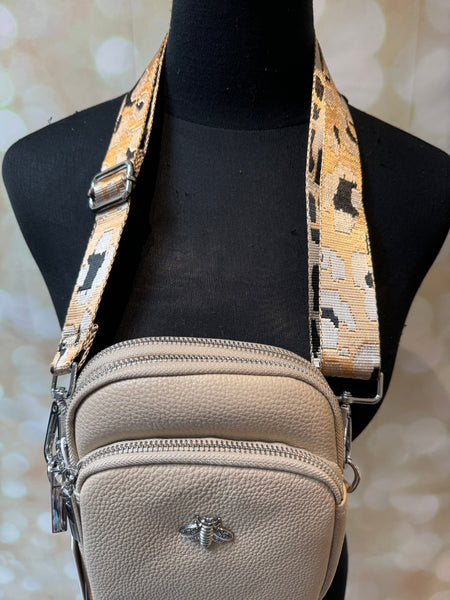 Across body Bee Bag with leopard Strap