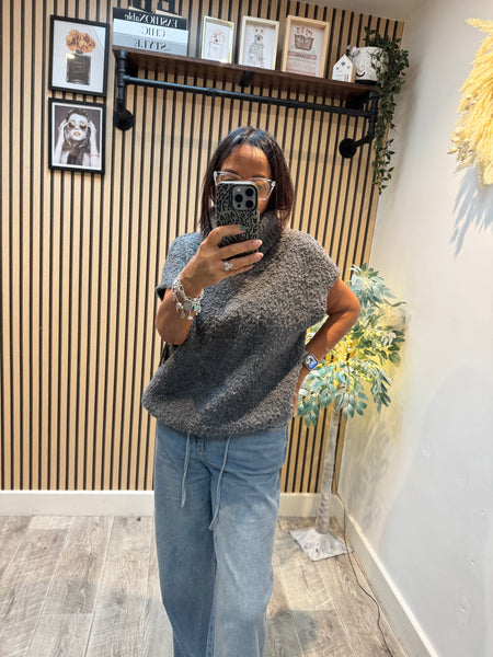 Roll Neck Popcorn Knit Tank Top
