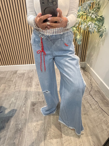 Ripped Denim Wide Leg Jeans