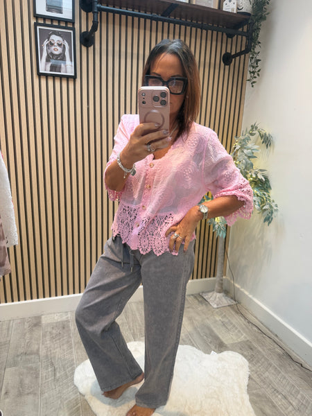 Embroidered Button Front Top