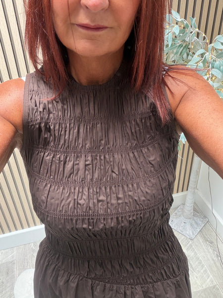 Sateen Shirred Maxi Dress