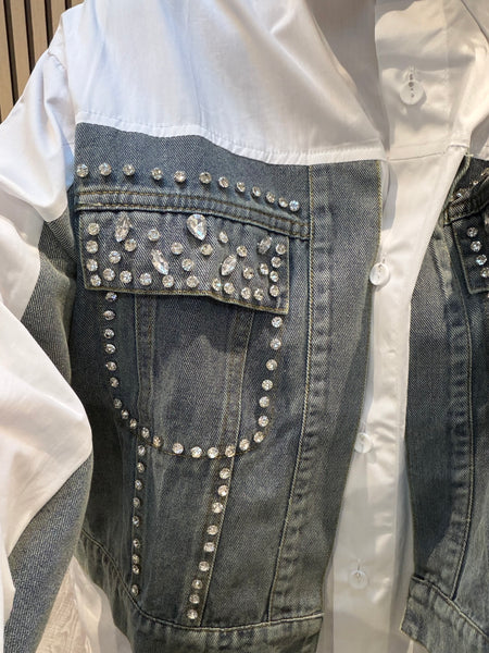 Oversized shirt with Denim Patches/  Embellishments