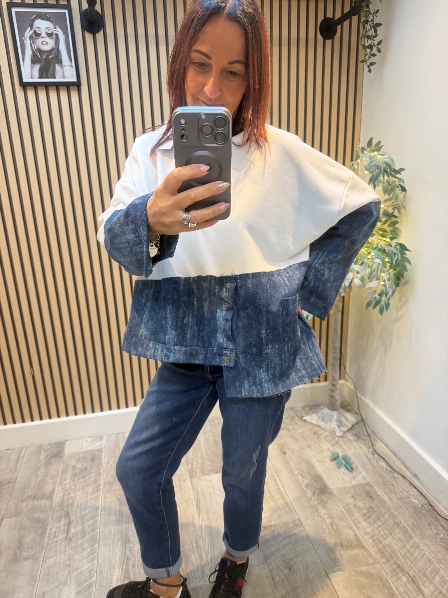 Sweatshirt with Denim Hem