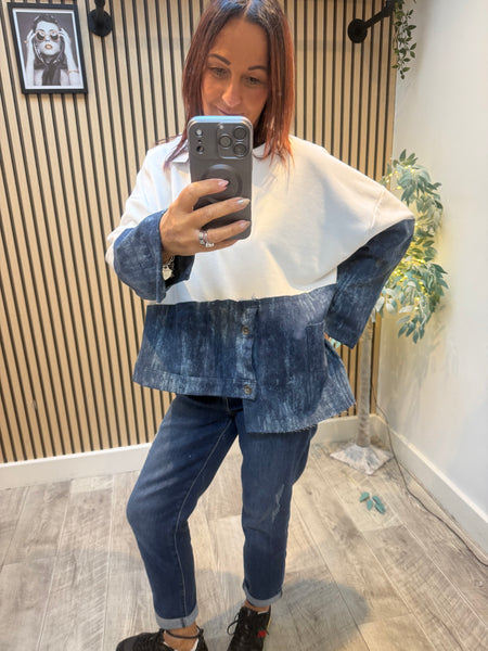 Sweatshirt with Denim Hem