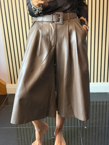 Pleather Belted  Culottes