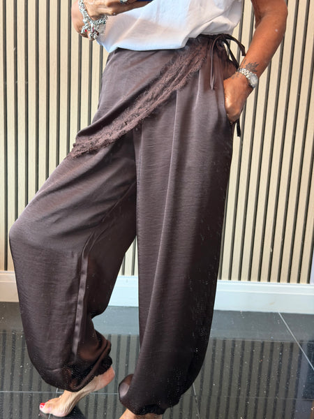 Studio Silky Balloon Trousers with Lace trim overlay