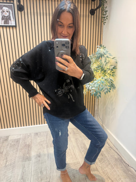 Studio  Ribbed Sequin Bow Jumper