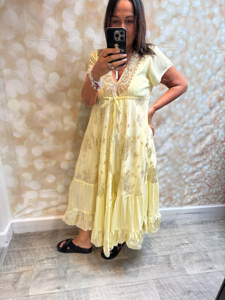 Embellished Maxi Dress with Chiffon Overlay