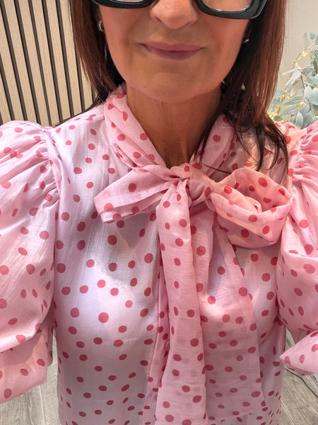 Silky sheer Polka Dot Puff sleeve blouse