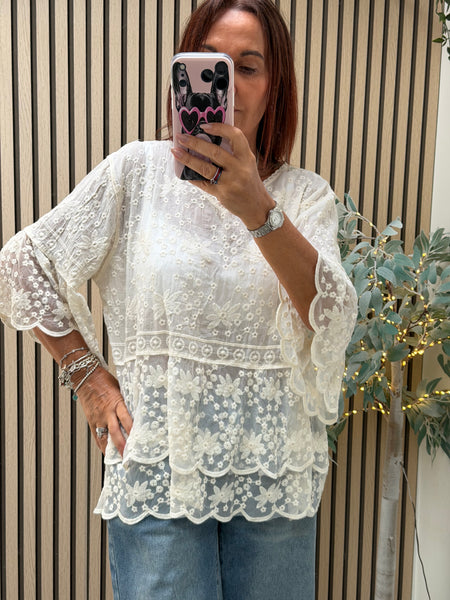 Embroidered / Lace V Neck Boho Top
