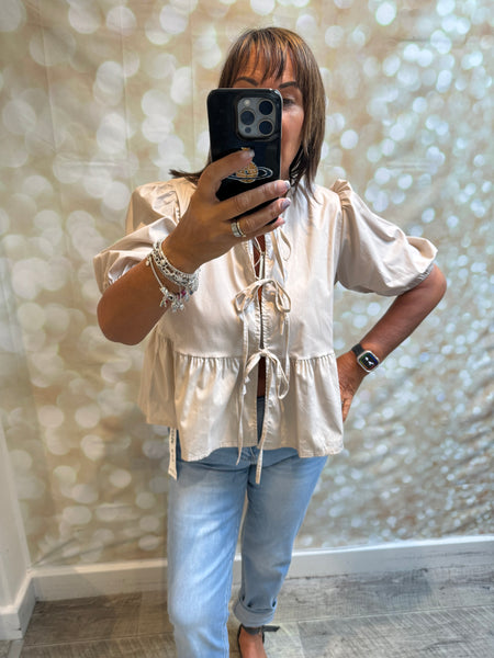 Peplum Tie Front Top