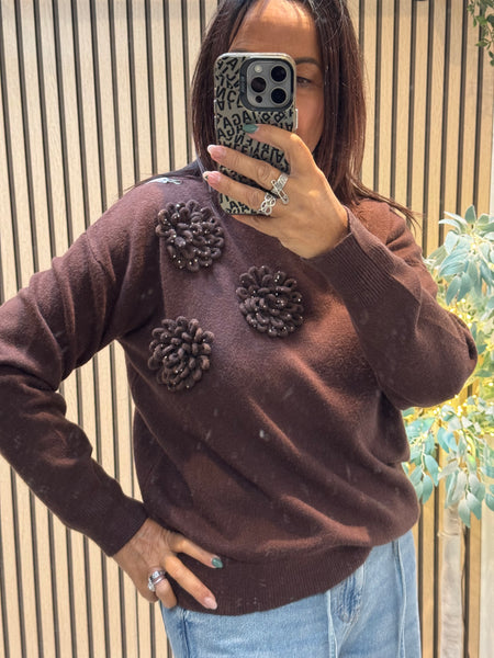 Soft knit 3d Flower Sequin jumper
